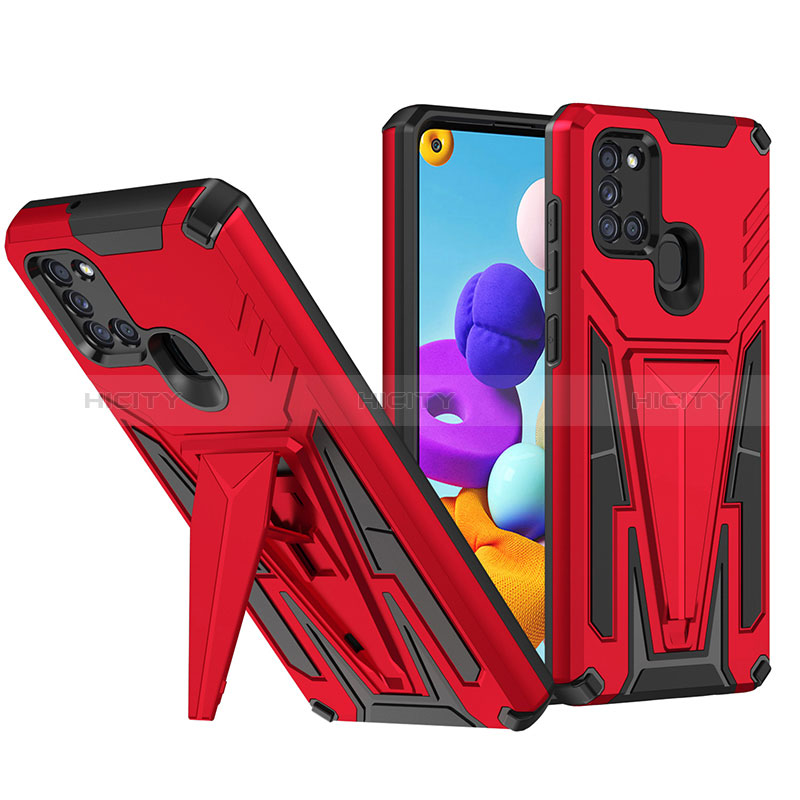 Custodia Silicone e Plastica Opaca Cover con Supporto MQ1 per Samsung Galaxy A21 Rosso