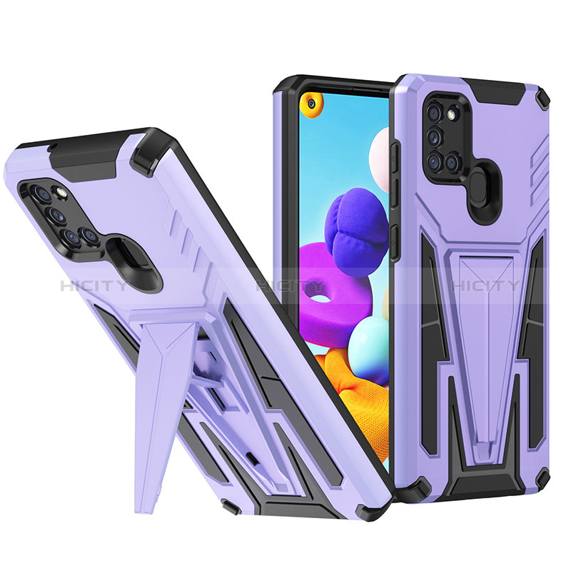 Custodia Silicone e Plastica Opaca Cover con Supporto MQ1 per Samsung Galaxy A21 Viola