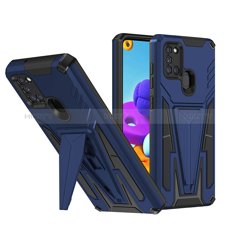 Custodia Silicone e Plastica Opaca Cover con Supporto MQ1 per Samsung Galaxy A21s Blu