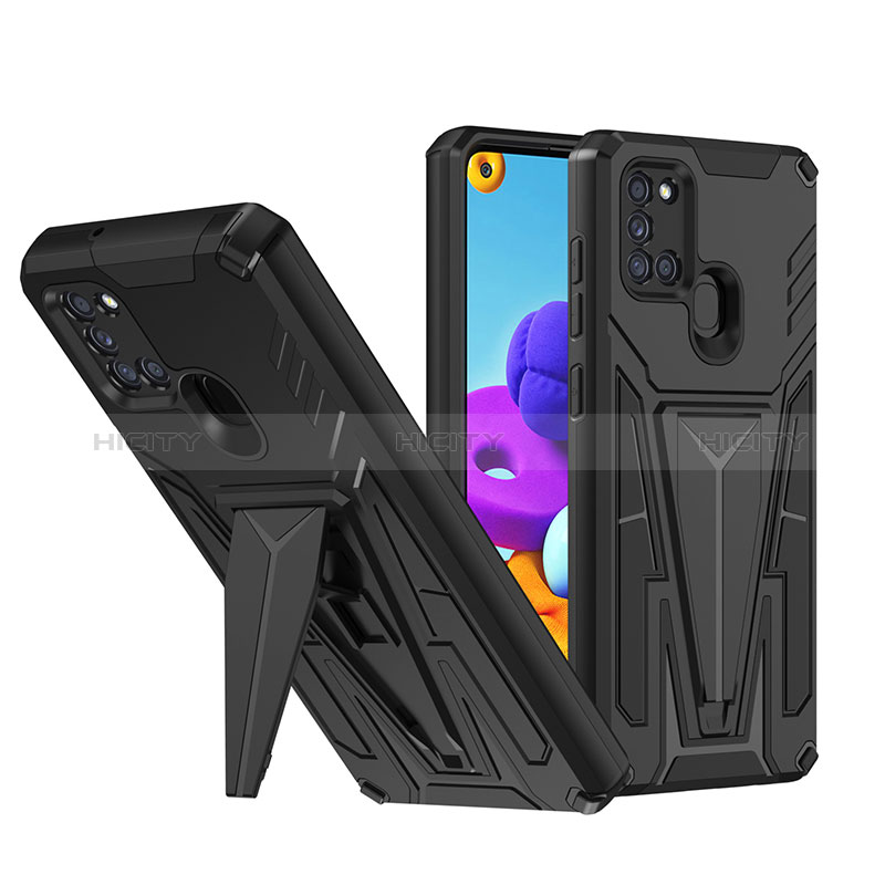 Custodia Silicone e Plastica Opaca Cover con Supporto MQ1 per Samsung Galaxy A21s Nero