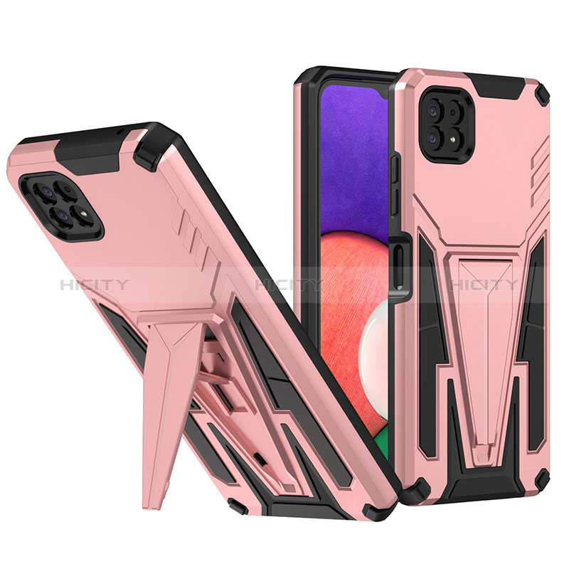 Custodia Silicone e Plastica Opaca Cover con Supporto MQ1 per Samsung Galaxy A22s 5G Oro Rosa