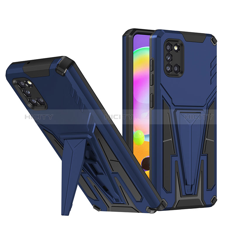 Custodia Silicone e Plastica Opaca Cover con Supporto MQ1 per Samsung Galaxy A31 Blu