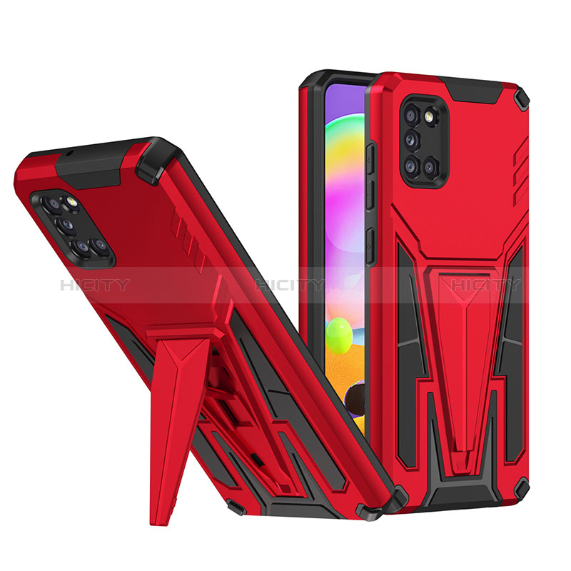 Custodia Silicone e Plastica Opaca Cover con Supporto MQ1 per Samsung Galaxy A31 Rosso