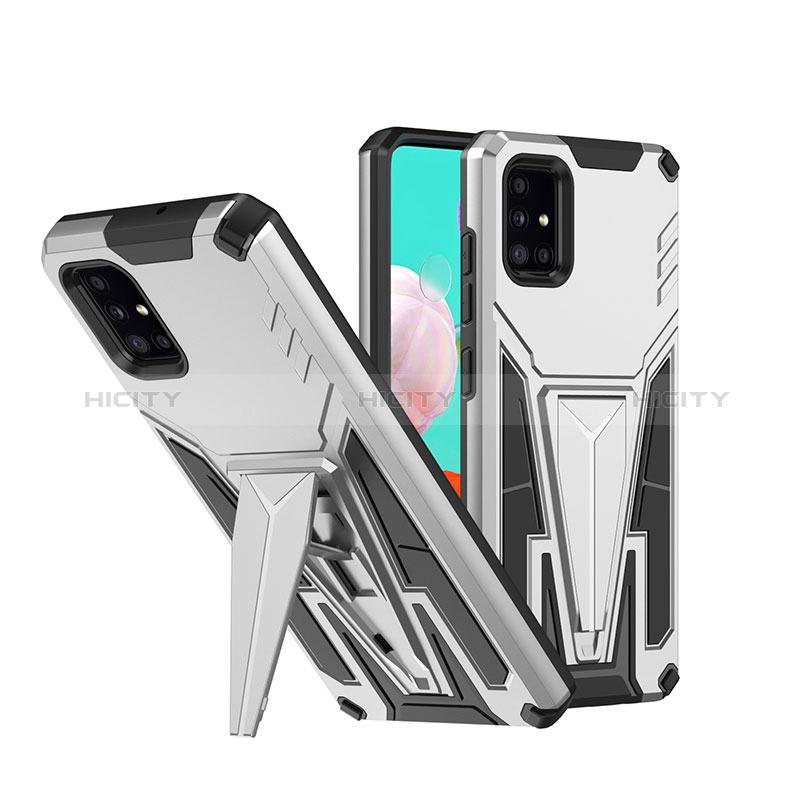 Custodia Silicone e Plastica Opaca Cover con Supporto MQ1 per Samsung Galaxy A51 4G Argento