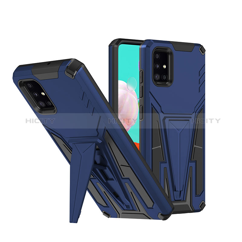 Custodia Silicone e Plastica Opaca Cover con Supporto MQ1 per Samsung Galaxy A51 4G Blu