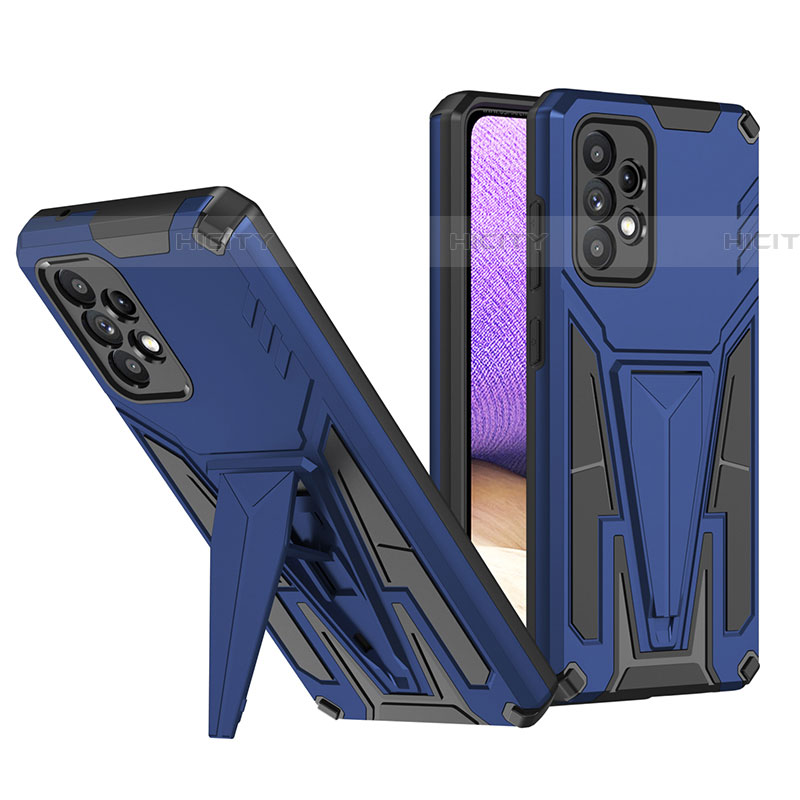 Custodia Silicone e Plastica Opaca Cover con Supporto MQ1 per Samsung Galaxy A52 4G Blu