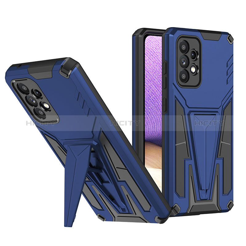 Custodia Silicone e Plastica Opaca Cover con Supporto MQ1 per Samsung Galaxy A52s 5G Blu