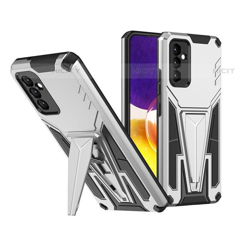 Custodia Silicone e Plastica Opaca Cover con Supporto MQ1 per Samsung Galaxy A54 5G Argento