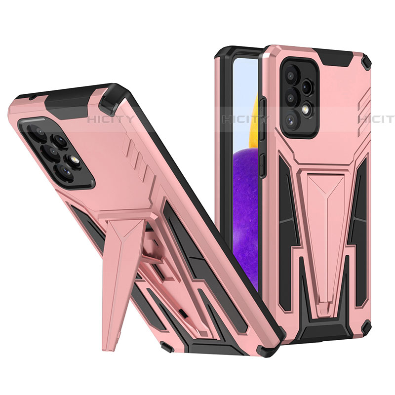 Custodia Silicone e Plastica Opaca Cover con Supporto MQ1 per Samsung Galaxy A72 4G Oro Rosa