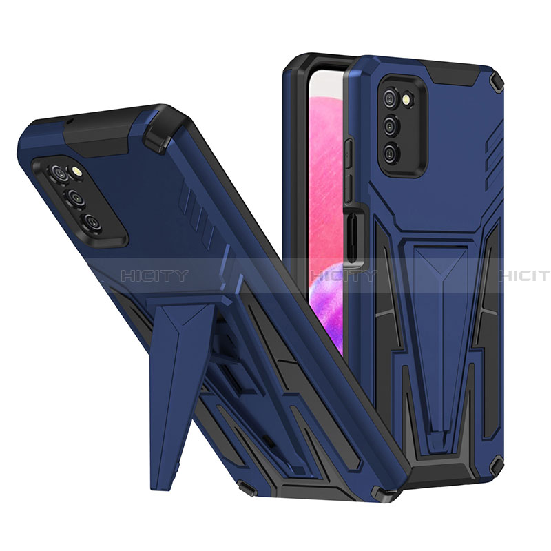 Custodia Silicone e Plastica Opaca Cover con Supporto MQ1 per Samsung Galaxy F02S SM-E025F Blu