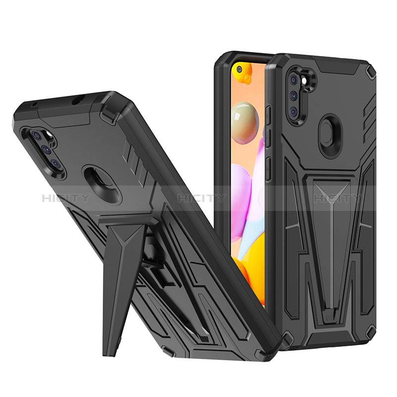 Custodia Silicone e Plastica Opaca Cover con Supporto MQ1 per Samsung Galaxy M11 Nero