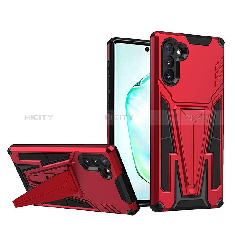 Custodia Silicone e Plastica Opaca Cover con Supporto MQ1 per Samsung Galaxy Note 10 5G Rosso