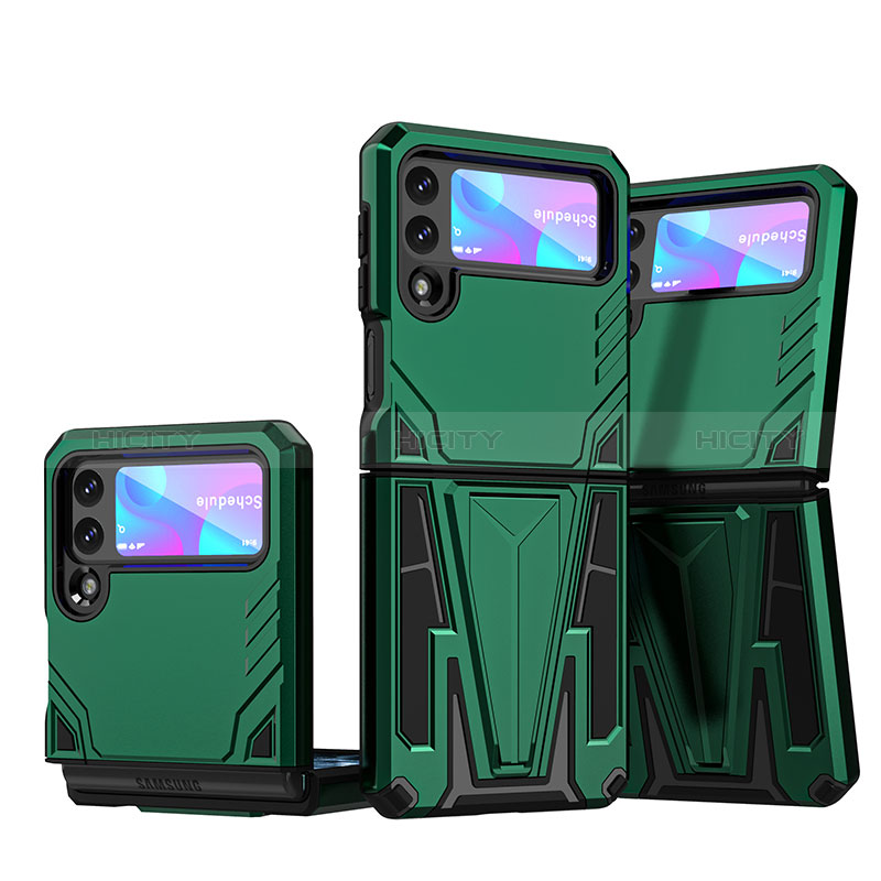 Custodia Silicone e Plastica Opaca Cover con Supporto MQ1 per Samsung Galaxy Z Flip3 5G Verde