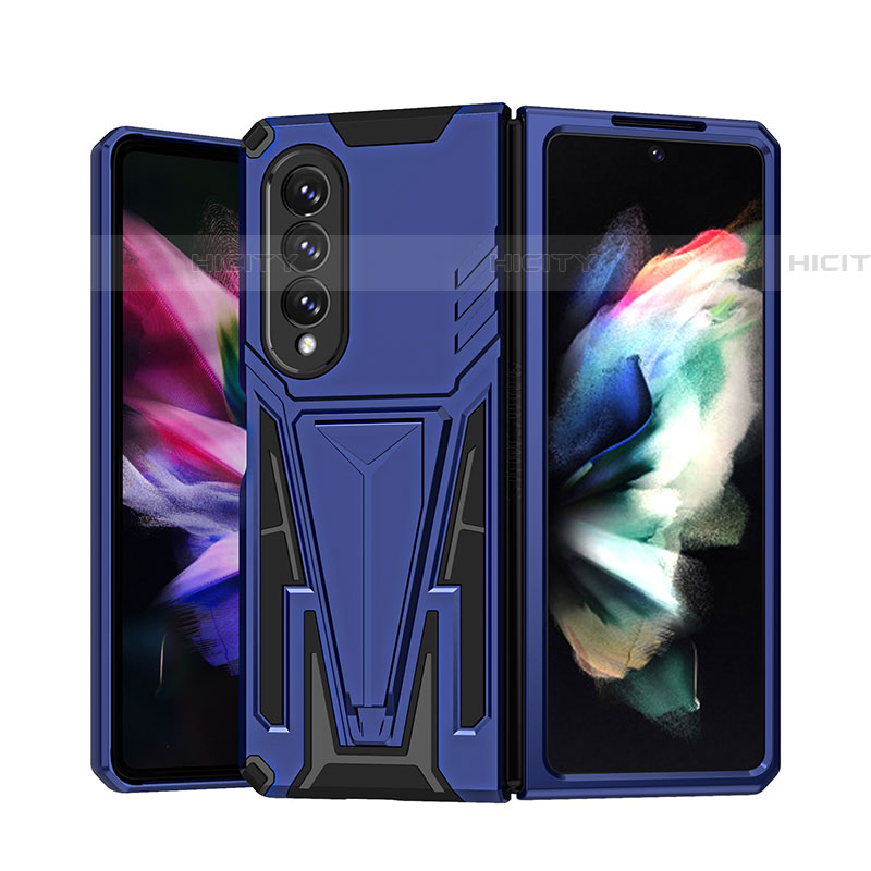 Custodia Silicone e Plastica Opaca Cover con Supporto MQ1 per Samsung Galaxy Z Fold4 5G Blu