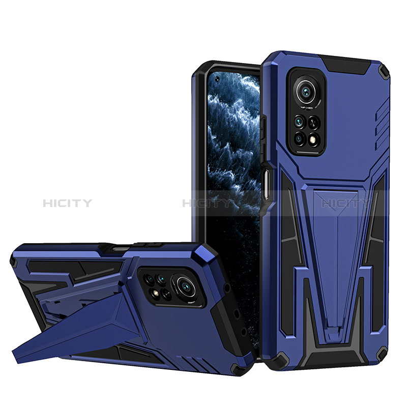 Custodia Silicone e Plastica Opaca Cover con Supporto MQ1 per Xiaomi Mi 10T 5G Blu