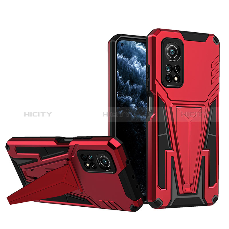 Custodia Silicone e Plastica Opaca Cover con Supporto MQ1 per Xiaomi Mi 10T 5G Rosso