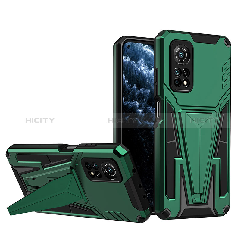 Custodia Silicone e Plastica Opaca Cover con Supporto MQ1 per Xiaomi Mi 10T Pro 5G Verde