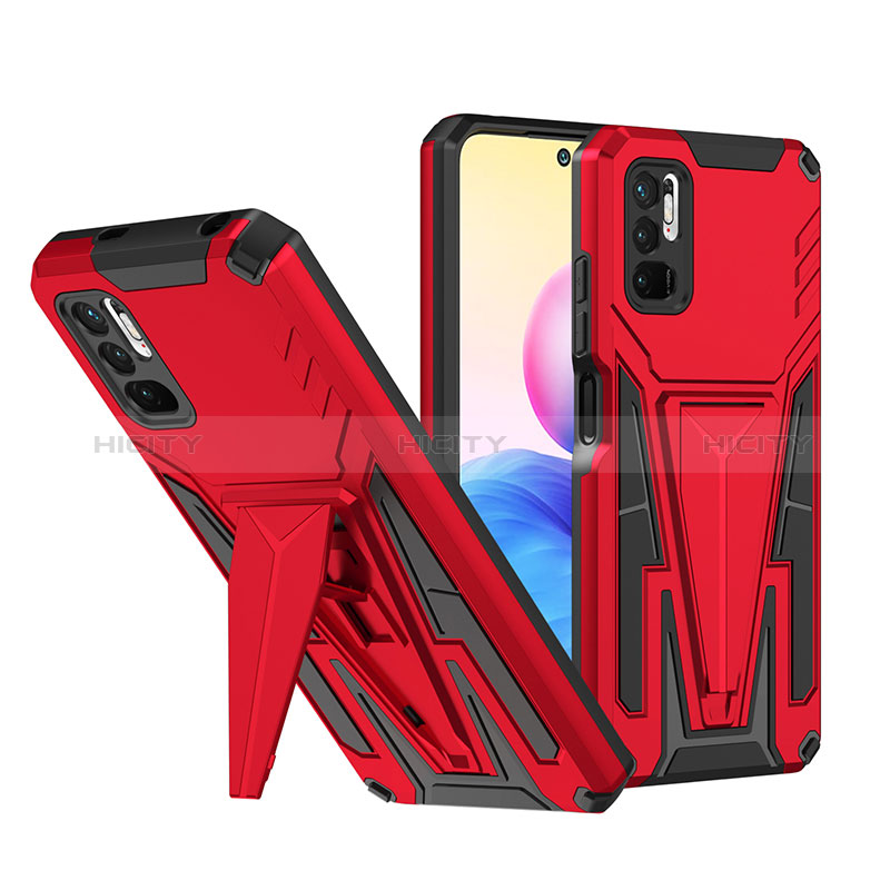 Custodia Silicone e Plastica Opaca Cover con Supporto MQ1 per Xiaomi POCO M3 Pro 5G Rosso