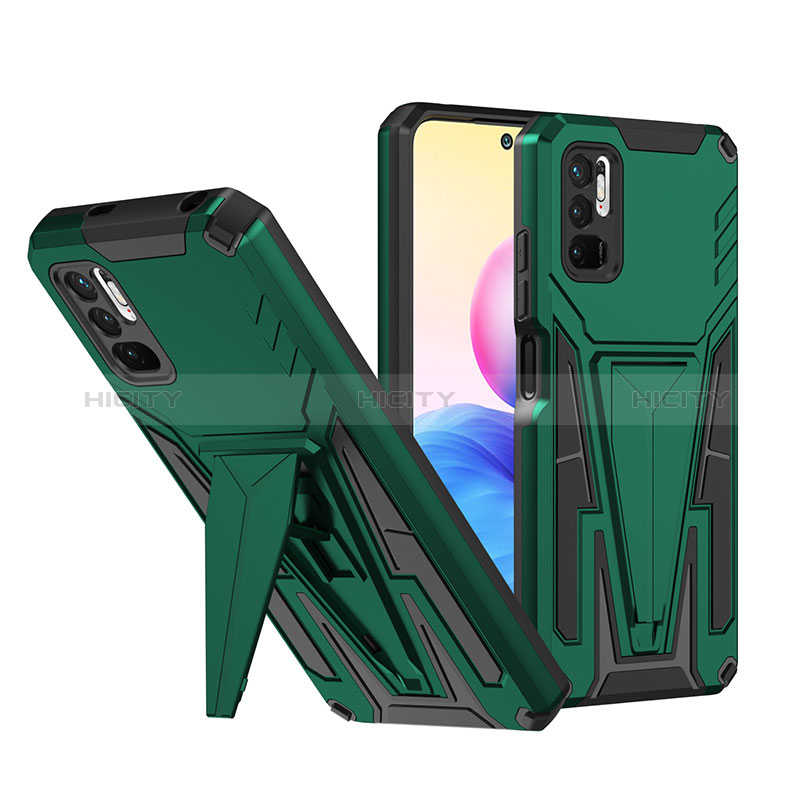 Custodia Silicone e Plastica Opaca Cover con Supporto MQ1 per Xiaomi POCO M3 Pro 5G Verde