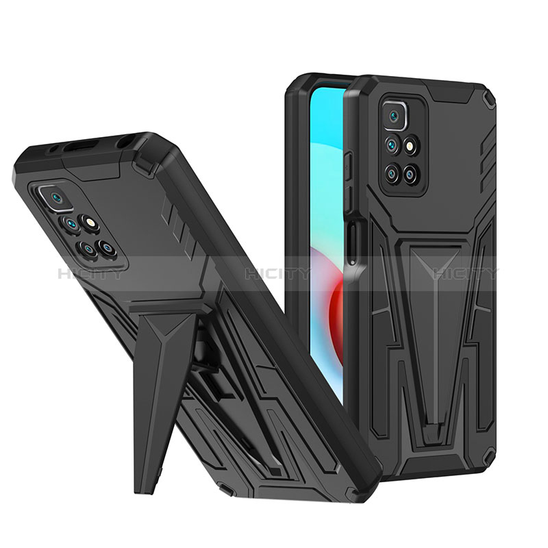 Custodia Silicone e Plastica Opaca Cover con Supporto MQ1 per Xiaomi Redmi 10 (2022) Nero