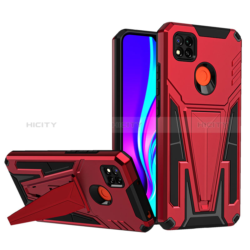 Custodia Silicone e Plastica Opaca Cover con Supporto MQ1 per Xiaomi Redmi 9 Activ Rosso