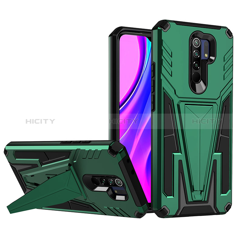 Custodia Silicone e Plastica Opaca Cover con Supporto MQ1 per Xiaomi Redmi 9 Prime India Verde