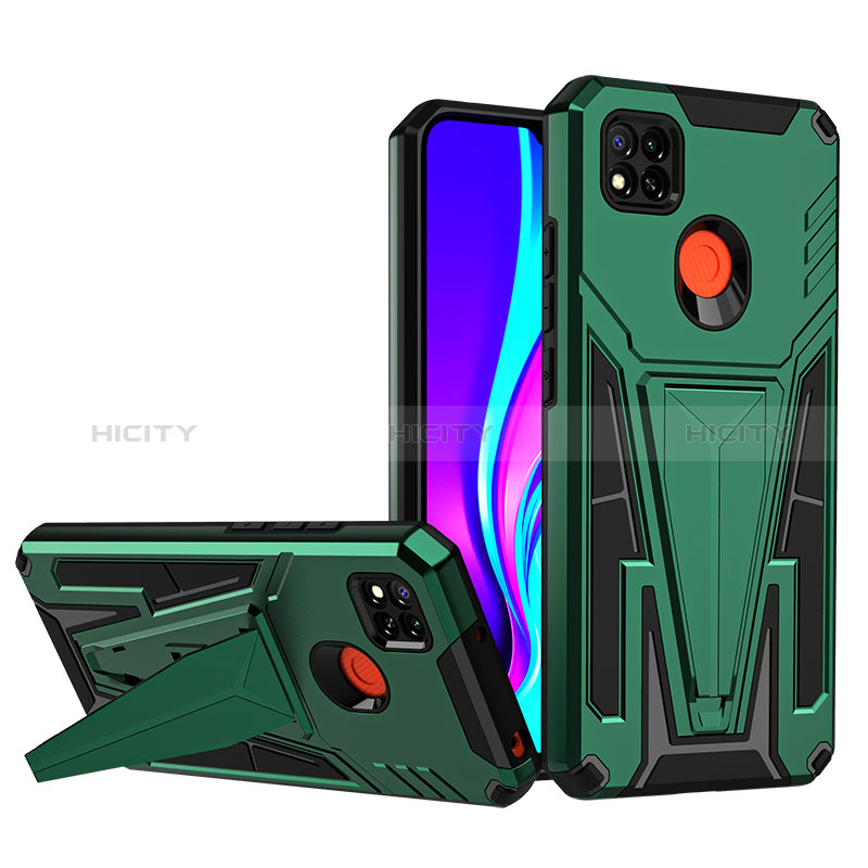 Custodia Silicone e Plastica Opaca Cover con Supporto MQ1 per Xiaomi Redmi 9C Verde