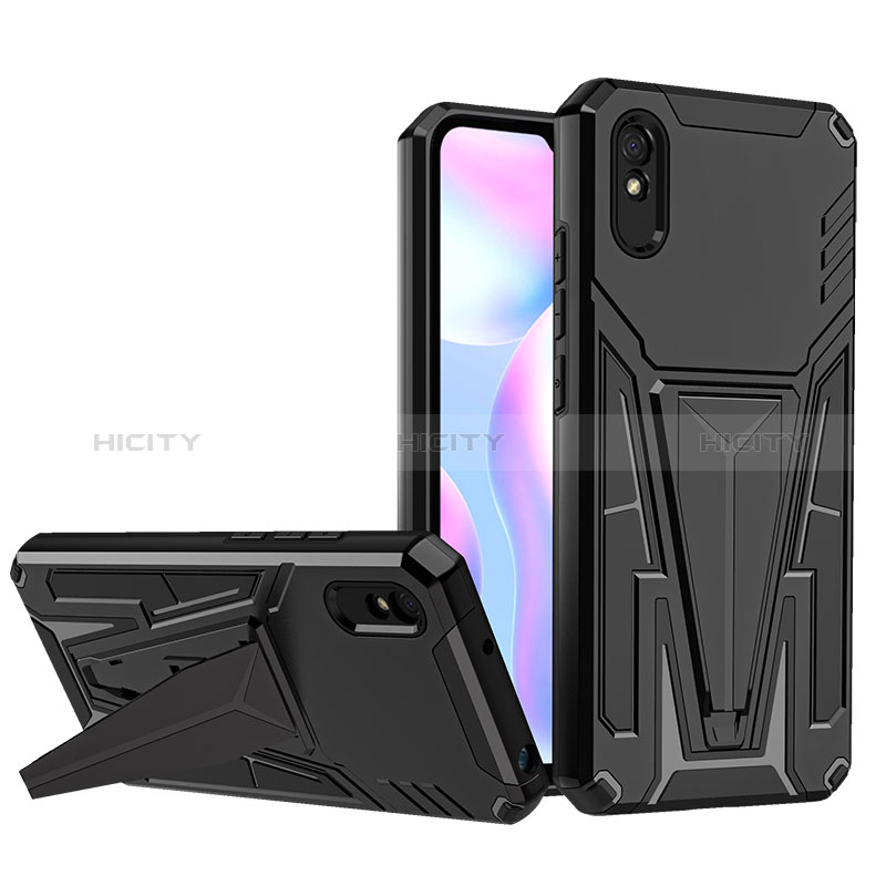 Custodia Silicone e Plastica Opaca Cover con Supporto MQ1 per Xiaomi Redmi 9i Nero