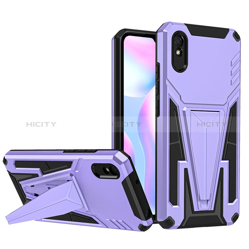 Custodia Silicone e Plastica Opaca Cover con Supporto MQ1 per Xiaomi Redmi 9i Viola