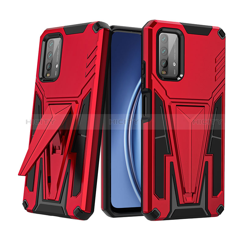 Custodia Silicone e Plastica Opaca Cover con Supporto MQ1 per Xiaomi Redmi 9T 4G Rosso