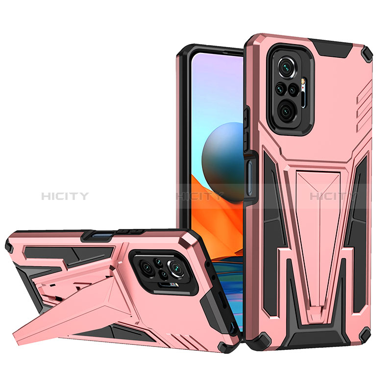 Custodia Silicone e Plastica Opaca Cover con Supporto MQ1 per Xiaomi Redmi Note 10 Pro Max Oro Rosa