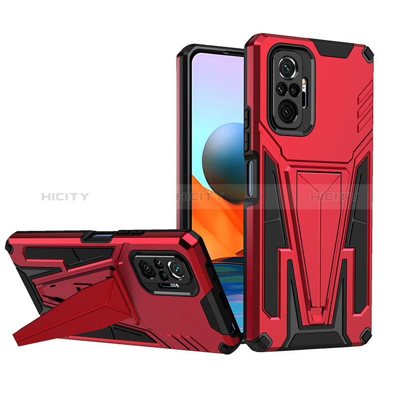 Custodia Silicone e Plastica Opaca Cover con Supporto MQ1 per Xiaomi Redmi Note 10 Pro Max Rosso