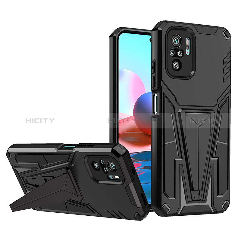 Custodia Silicone e Plastica Opaca Cover con Supporto MQ1 per Xiaomi Redmi Note 10S 4G Nero