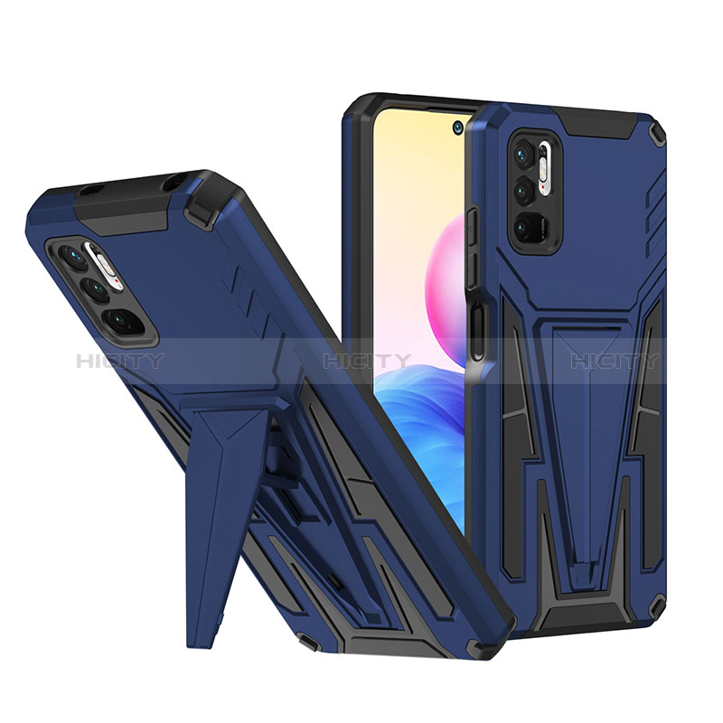 Custodia Silicone e Plastica Opaca Cover con Supporto MQ1 per Xiaomi Redmi Note 10T 5G Blu