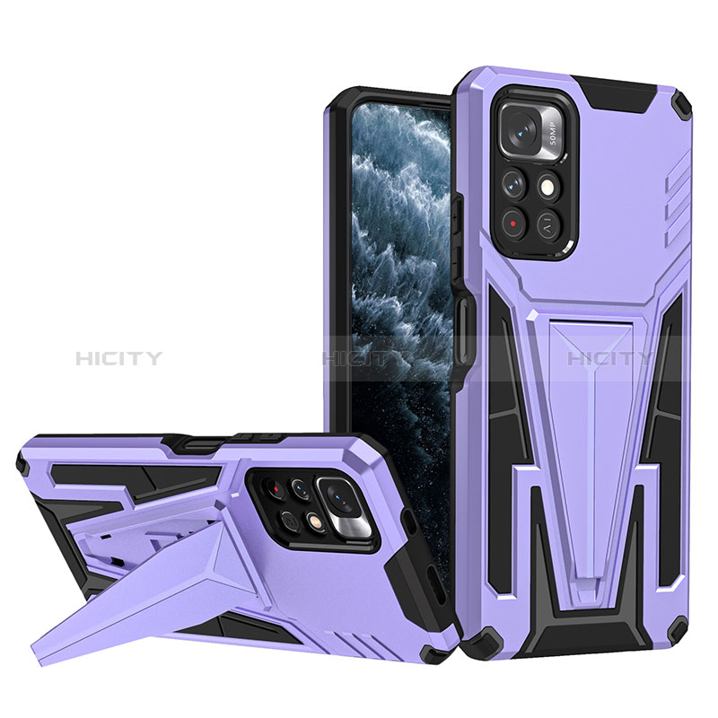 Custodia Silicone e Plastica Opaca Cover con Supporto MQ1 per Xiaomi Redmi Note 11 5G Viola