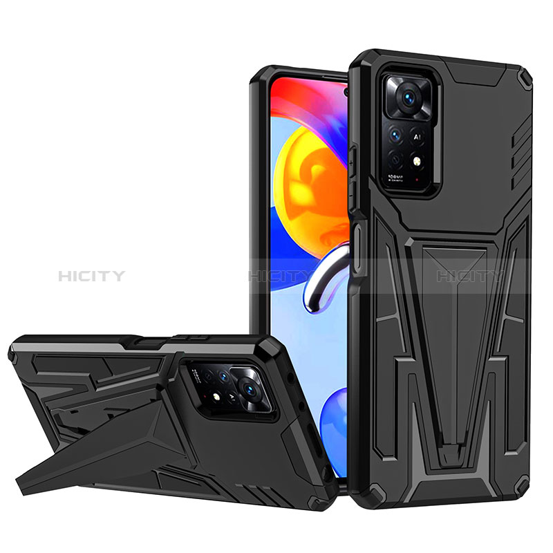 Custodia Silicone e Plastica Opaca Cover con Supporto MQ1 per Xiaomi Redmi Note 11 Pro 4G Nero