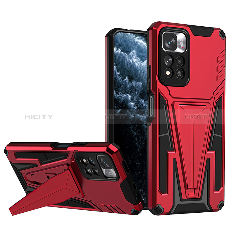 Custodia Silicone e Plastica Opaca Cover con Supporto MQ1 per Xiaomi Redmi Note 11 Pro+ Plus 5G Rosso