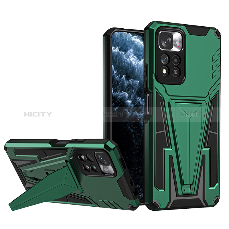 Custodia Silicone e Plastica Opaca Cover con Supporto MQ1 per Xiaomi Redmi Note 11 Pro+ Plus 5G Verde