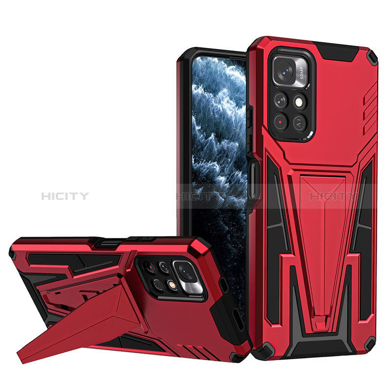 Custodia Silicone e Plastica Opaca Cover con Supporto MQ1 per Xiaomi Redmi Note 11S 5G Rosso