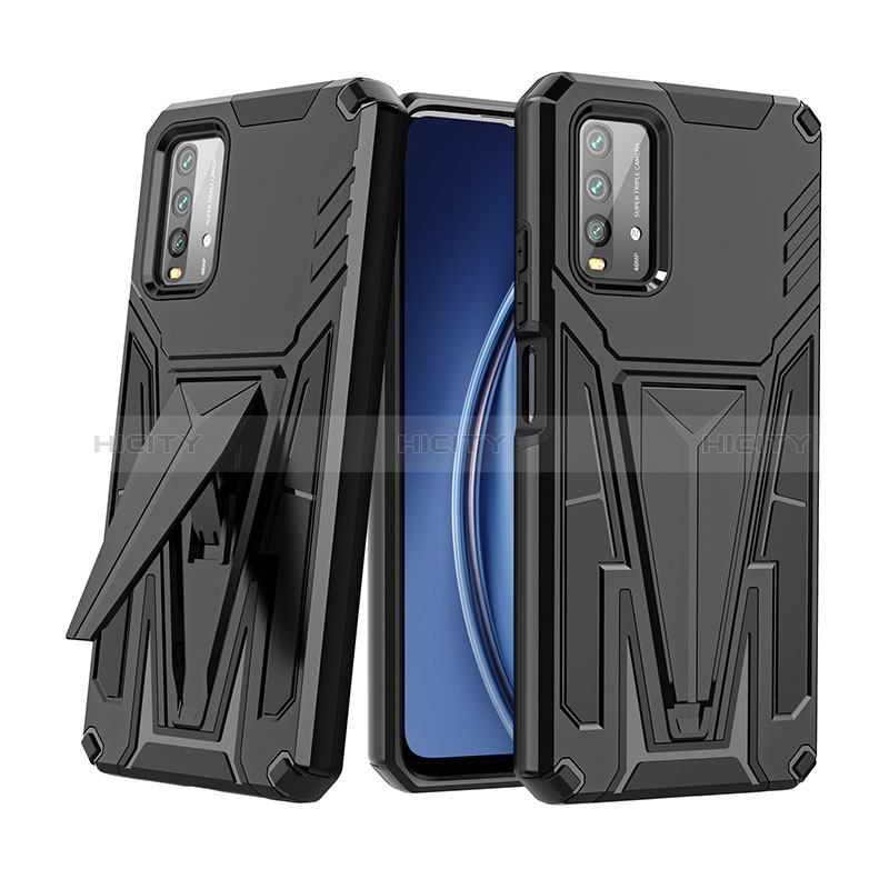 Custodia Silicone e Plastica Opaca Cover con Supporto MQ1 per Xiaomi Redmi Note 9 4G Nero