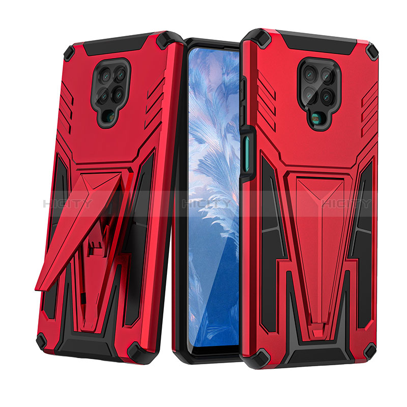 Custodia Silicone e Plastica Opaca Cover con Supporto MQ1 per Xiaomi Redmi Note 9S Rosso