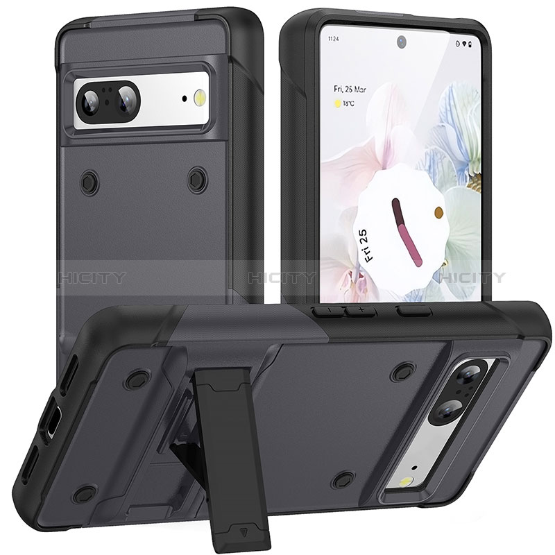 Custodia Silicone e Plastica Opaca Cover con Supporto MQ2 per Google Pixel 7 5G Grigio Scuro