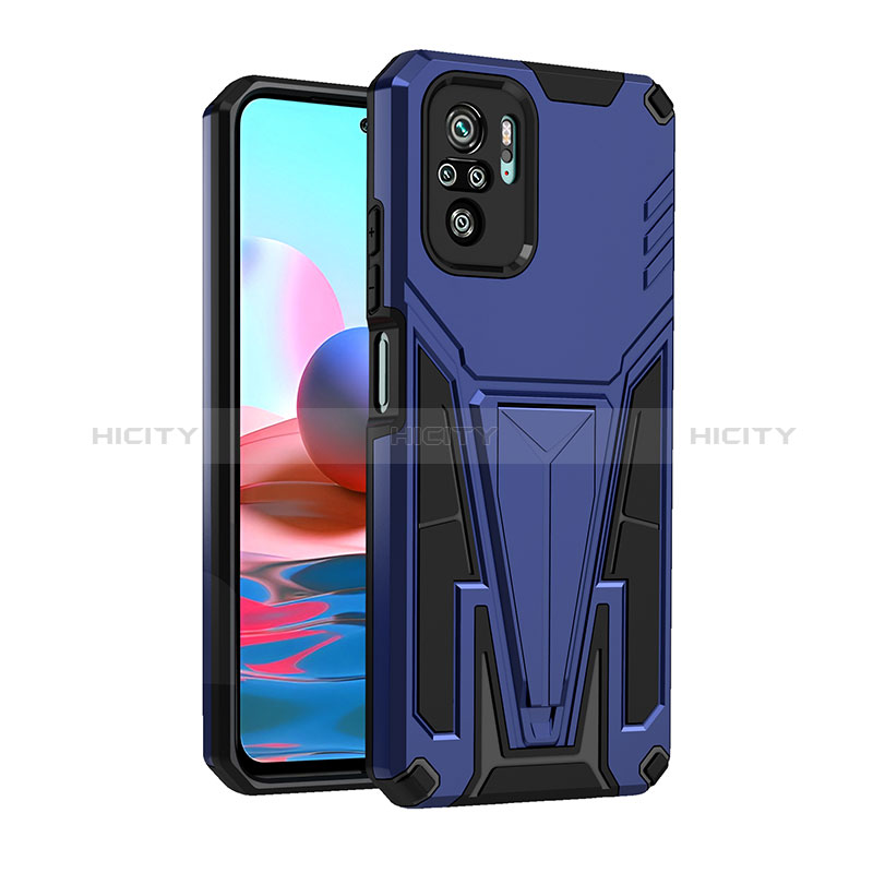 Custodia Silicone e Plastica Opaca Cover con Supporto MQ2 per Xiaomi Redmi Note 10 4G Blu