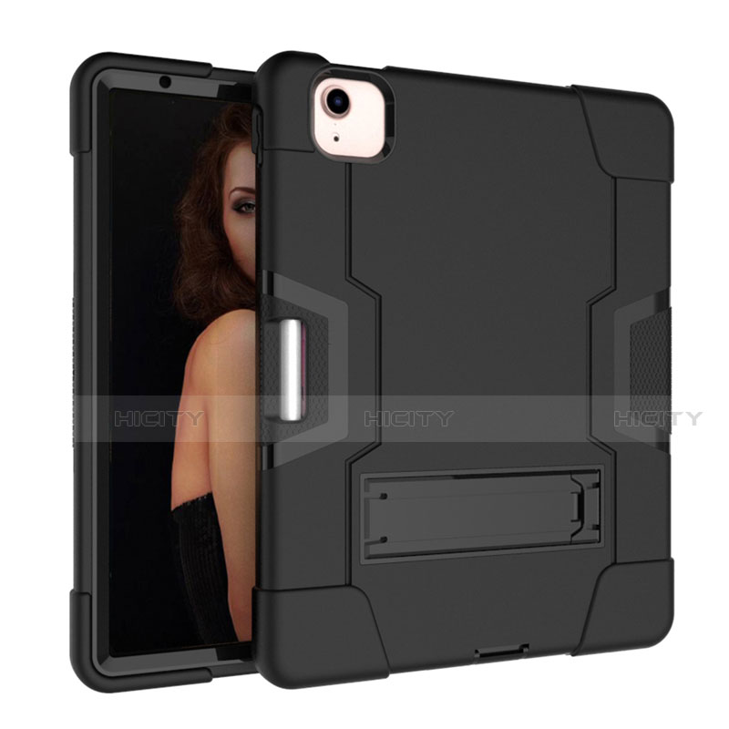 Custodia Silicone e Plastica Opaca Cover con Supporto per Apple iPad Air 5 10.9 (2022) Nero