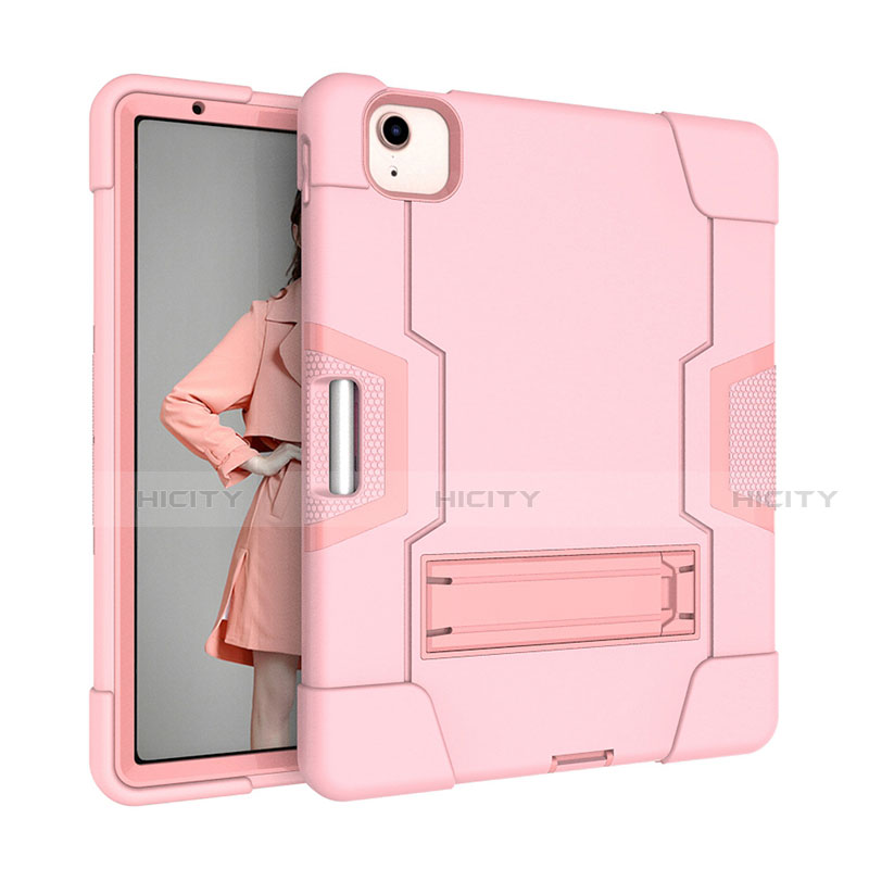 Custodia Silicone e Plastica Opaca Cover con Supporto per Apple iPad Air 5 10.9 (2022) Rosa