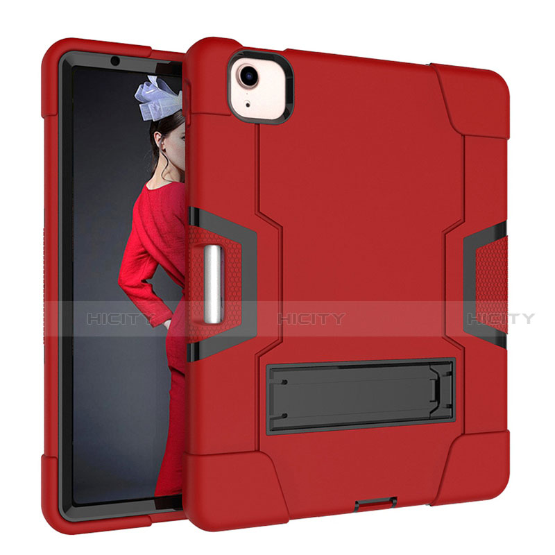 Custodia Silicone e Plastica Opaca Cover con Supporto per Apple iPad Air 5 10.9 (2022) Rosso