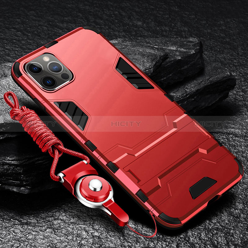 Custodia Silicone e Plastica Opaca Cover con Supporto per Apple iPhone 14 Pro Max Rosso