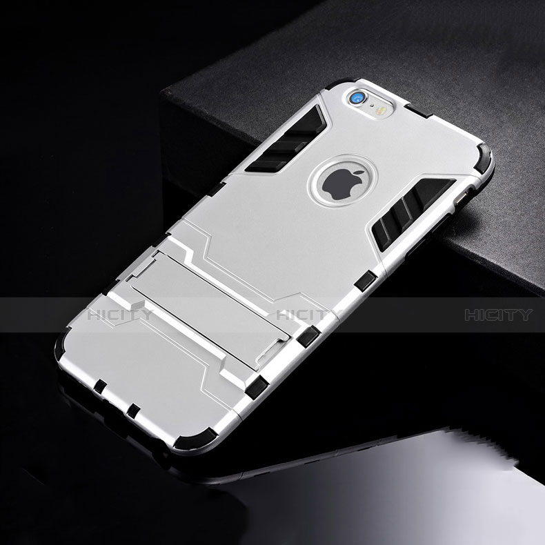 Custodia Silicone e Plastica Opaca Cover con Supporto per Apple iPhone 6S Argento