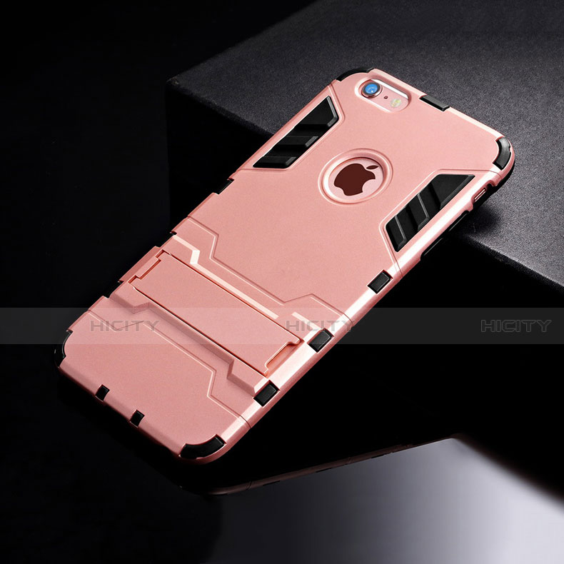 Custodia Silicone e Plastica Opaca Cover con Supporto per Apple iPhone 6S Oro Rosa