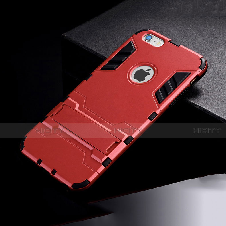 Custodia Silicone e Plastica Opaca Cover con Supporto per Apple iPhone 6S Rosso